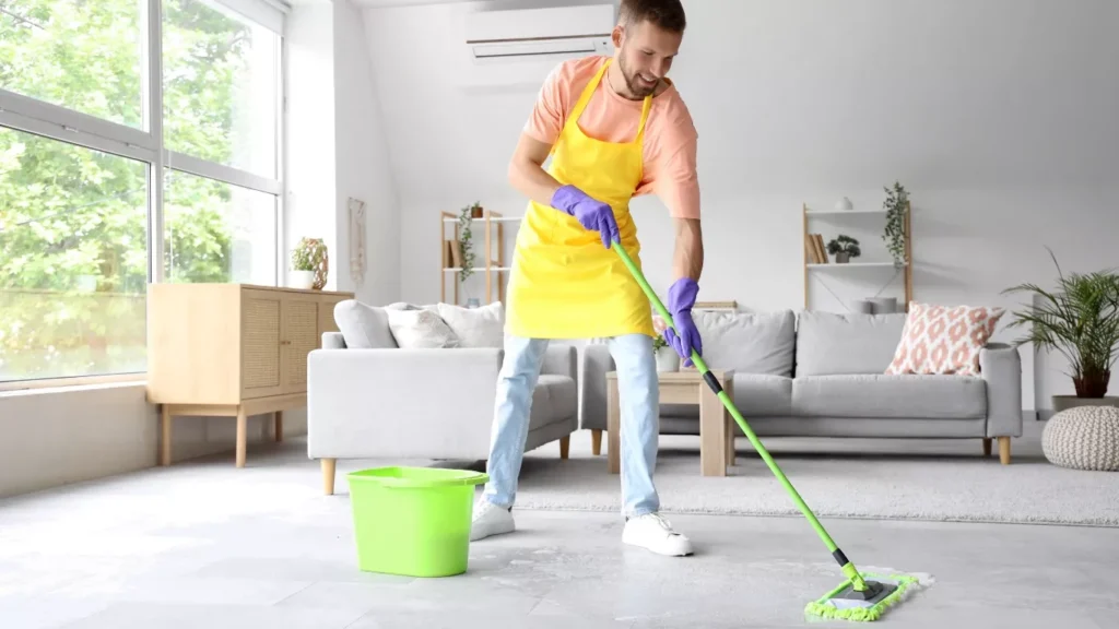 Living room villa deep cleaning services with sofa and floor cleaning