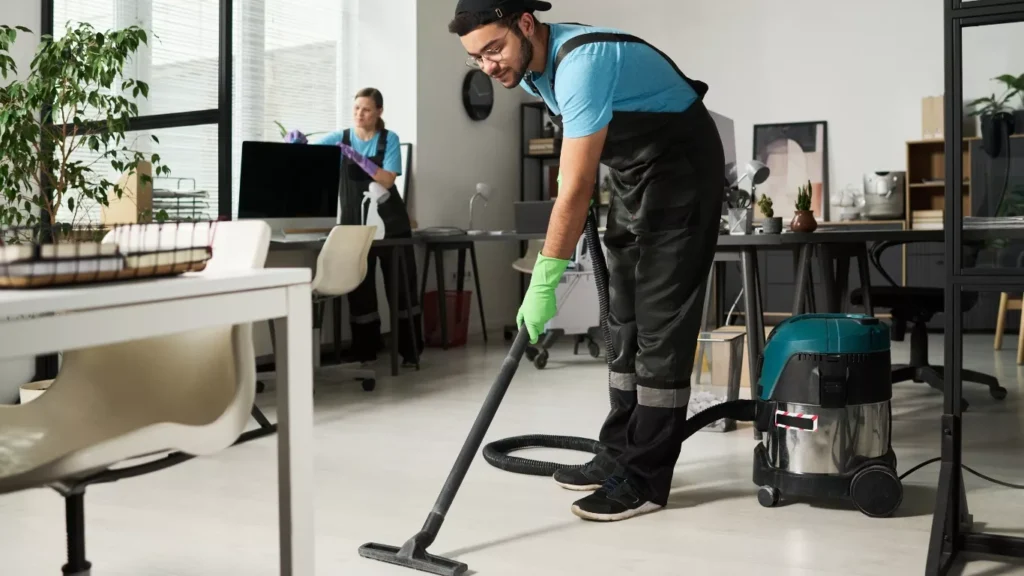 commercial office cleaning services team cleaning modern office